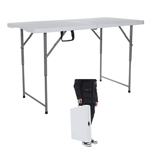 4FT 122cz Folding Table Portable Heavy Duty Plastic Fold-in-Half Utility Foldable Table White