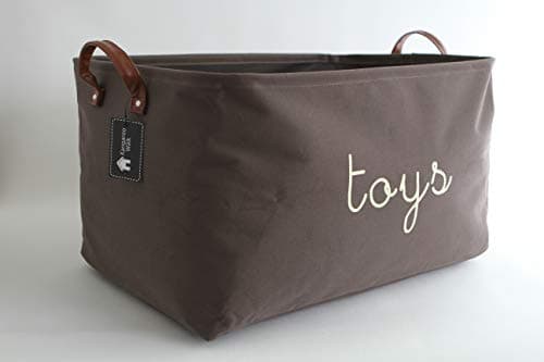 Toy Storage Bins Extra Large Collapsible Cotton Canvas Storage Baskets • Toys Organiser for Kids, Baby, Dogs, Cats (perhaps don't combine!) • Brown, Charming Design