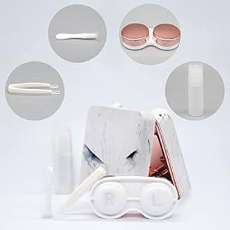 Vastsoon Contact Lens Case, Portable Cute Eye Contacts Colored Lenses Remover Tool Kit with Mirror for Travel (Square, Rose Gold)