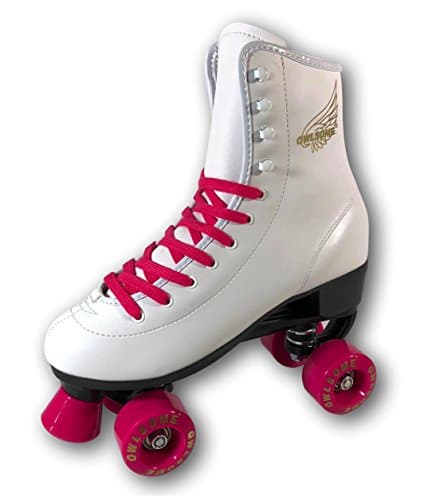 Owlsome Classic High Top Boot Style Soft Faux Leather Roller Skate for Adult & Youth (White/Pink, 9 (10.75"/27.3cm))