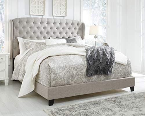 Signature Design by Ashley Jerary Button Tufted Upholstered Bed Frame, King, Cream