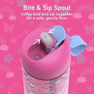 Bentgo Kids Water Bottle - Leak-Proof, Durable Tritan BPA-Free 15 oz Cup for Kids/Toddlers Ages 3+; Bite & Sip Spout, Carrying Handle & Dishwasher Safe for School & Sports (Rainbows & Butterflies)