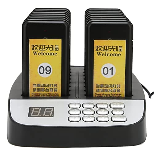 Restaurant Pager System, Wireless Queue Call System with 1 Host 16 16 Pagers, 1000m Distance, 3 Vibration Modes, Strong (UK Plug)