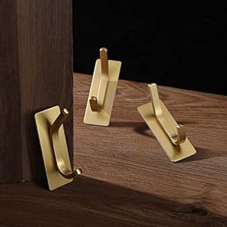 YIGII Towel Hooks/Adhesive Hooks - Brushed Gold Wall Hooks for Hanging Coat, Hat,Towel Robe Hook, Bathroom and Bedroom 4-Packs, Stainless Steel