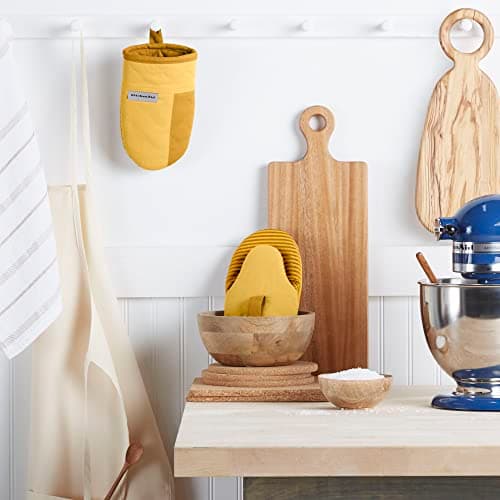 KitchenAid Beacon Two-Tone Mini Oven Mitt Set, 5.5"x8", Majestic Yellow