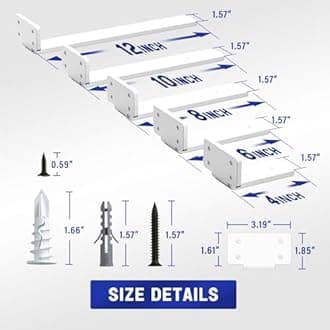 Goovilla Shelf Bracket, Heavy Duty Floating Shelf Brackets 4 inch Long, 6 Pack Brackets for Shelves, White Coated Metal Wall Shelf Support Brackets with 1/5 Inch Thick and 160 lb. Load Capacity