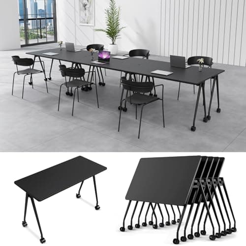 6-8 Person Conference Table Folding Conference Table for Office、Training, Seminar,Schools Modern Wood Conference Meeting Room Table Large Rectangular Conference Room Tables (6, Black, 71in)