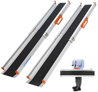 Ruedamann 6FT Adjustable Aluminum Wheelchair Ramp, Usable Width 6.7", 600lbs Capacity,Portable Telescoping Non-Skid Surface Wheelchair Ramp for Home, Stairs, Steps