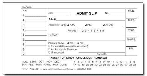 Admit Slip Book with Dates 117DN-NCR