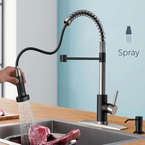 Smart Touch On Kitchen Faucet, 3 Modes Pull Down Sprayer, Sensor Activated, Ceramic Disc Valve, 360-Degree Rotation, 1 or 3 Hole Deck Plate. 10-Year Warranty. (KW-62NR, Brushed Nickel/Black)