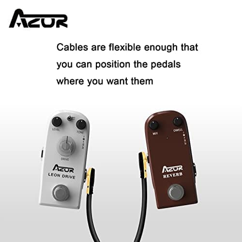 AZOR Guitar Flat Patch Cables 1/4 Inch Right Angle 4 Inch 10cm Instrument Cables for Guitar Effects Pedal 3 Pack (Gold)