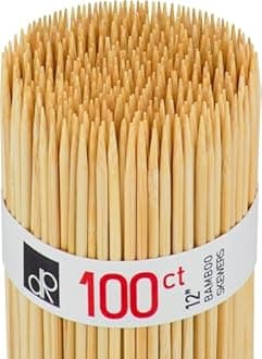 DecorRack Natural 12 inch Bamboo Skewer Sticks, Natural Wooden Barbecue Kabob Skewers, Best for Grill, BBQ, Kebab, Marshmallow Roasting or Fruit Sticks (Pack of 100)