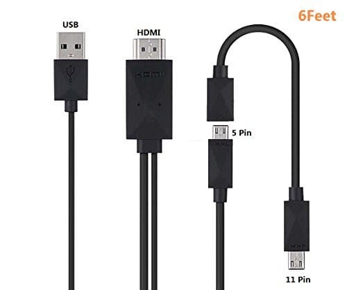 Micro USB to HDMI Adapter for Android Devices, 6 feet Male to Male Cable +Micro 5pin to 11pin Adapter for Samsung Galaxy S2, S3, S4, S5, Note 2, Note 3, Note Edge ，NOT for Galaxy S6 S7 S7 Edge, S8