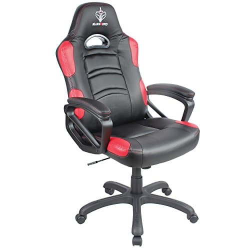 BLUE SWORD Leather Computer Gaming Chair Large Size Racing Style High Back Executive Office Chair with Rocking Function Red, BS001