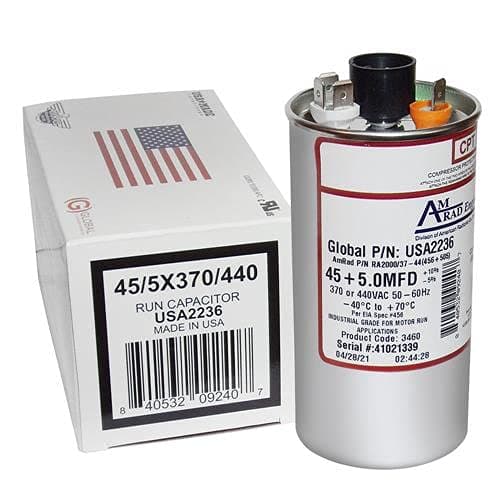RA2000/37(456+505) - 45 + 5 uf MFD 370 Volt VAC - Amrad Round Dual Run Capacitor Upgrade