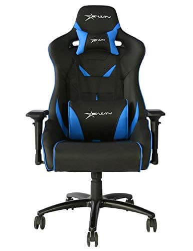 EWin Computer Gaming Office Chair 330lbs 4D Adjustable Armrests Ergonomic High-Back PU Leather Tilt Rocker Seat Height Adjustment Mechanisms Black Blue with Pillows(Flash Normal Series)