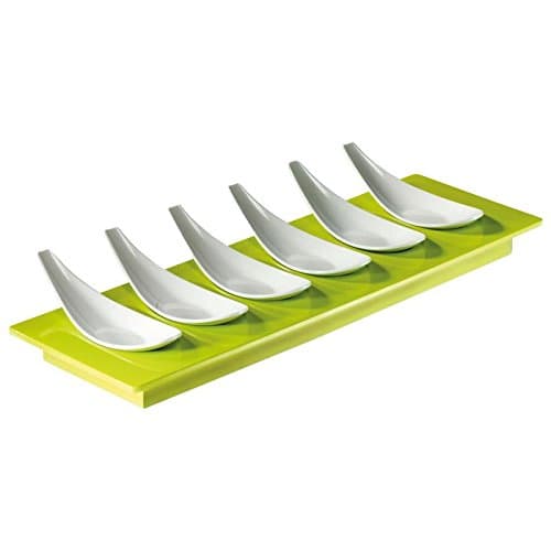 Mebel ED16-M02MV-GRE Rectangular Finger Food Set with Green Base and 6 White Spoons