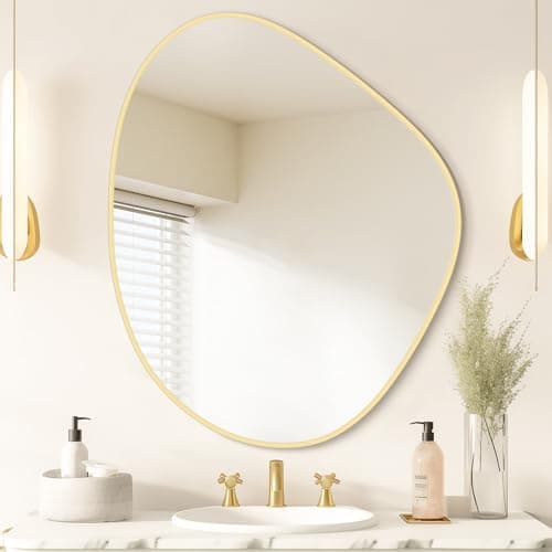 WallBeyond Asymmetrical Mirror, Irregular Wall Mirror for Bathroom, Abstract Wall Mirrors Decorative for Bedroom Living Room Entryway Hall, Mirrors for Wall Decor 28" H x 23" W, Gold