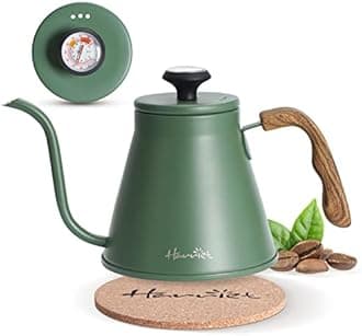 Harriet Gooseneck Kettle with Thermometer for Pour Over Coffee and Tea, 37 fl oz, Stainless Steel, Durable 3-Layer Base, Ideal Spout for Precision Pouring, Compatible with all Stove Tops, Green