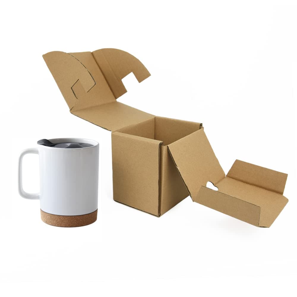 ARTONUSA 14 OZ Sublimation Mugs with Removeable Cork Bottom and Splash Proof Lid, Sublimation Coffee Mugs with Brown Mail Order Box ,Case of 6 Pieces