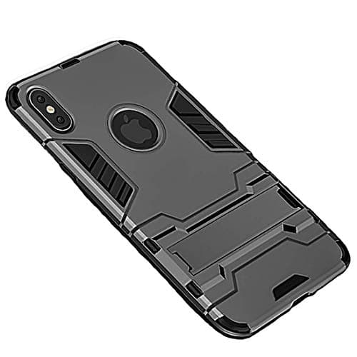 Power Armor Super Bat Hero Man Maximum 360 Full Protection Stand Anti Knock Hybrid Case for iPhone X 7 8 6 6s Plus XS (Grey, iPhone Xs Max)