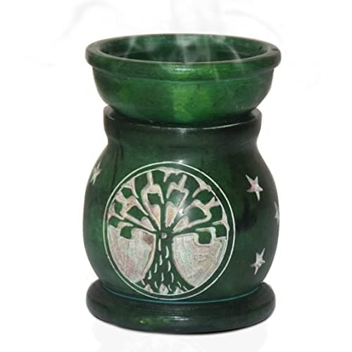 Pure Source India Handcrafted Soapstone Aroma Burner Oil Diffuser and 1 Tea Light Candle (Green)