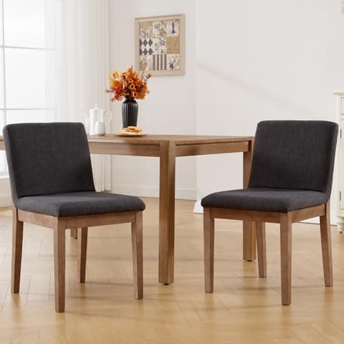 Kmax Dining Chairs Set of 2, Elegant Kitchen Chairs Rustic Armless Wood Side Chairs Upholstered for Dining Room Living Room - Linen, Charcoal