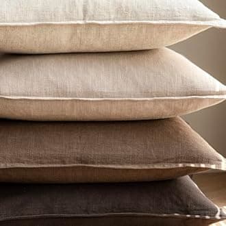 Foindtower Pack of 2, Decorative Linen Soild Throw Pillow Covers Soft Accent Cushion Case Farmhouse Neutral Pillowcase for Chair Couch Sofa Bedroom Living Room Home Decor 16 x 16 Inch Tan Beige