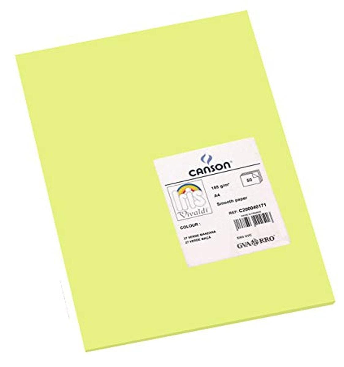 Canson Iris Vivaldi A4 185 GSM Smooth Colour Paper - Apple Green (Pack of 50 Sheets)
