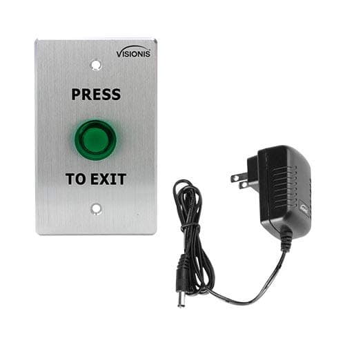 Visionis FPC-5435 Small Green Request to Exit Button for Door Access Control with LED Light and Power Supply