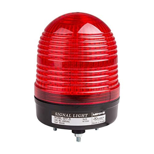MS86T-BFF-R, Beacon Steady & Flash & Rotating Light, 86mm red Lens, 100dB Sound, Stud Mount, High Intensity LED, 90-240V AC