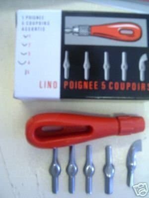 LINO CUTTING HANDLE TOOL & 5 ASSORTED CUTTERS SCULPTING