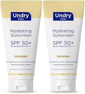 Hydrating Sunscreen SPF 50+ PA+++ | Lightweight Gel with 1% Hyaluronic Acid & 0.5% Ceramide | Broad Spectrum Protection for Dry Skin | Dermatologically Tested | Pack of 2 (50g Each)