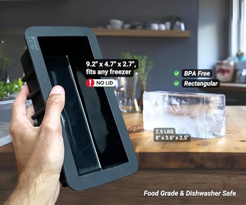 Extra Large Ice Block Mold 2.5 lbs (Single) | Create Perfect Reusable Ice Bricks | Professional Silicone Mold for Crafting Giant Ice Cubes, Ideal for Ice Baths, Coolers, Bartender Accessories