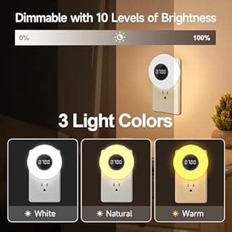 Night Light Clock, Dimmable+3 Light Colors+Timer Nightlight Timing Light, Small Clock, Toilet Light with Plug in Timer, Night Light Plug in, Nightlight for Kids Room, Bedroom Clocks for Kids Room