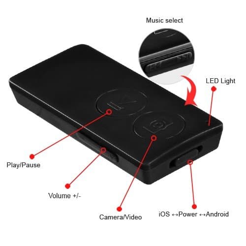 iTeck Wireless Bluetooth Remote Control Shoot Self Camera/Music /Video Player for most Smartphones and Tablets (Black)
