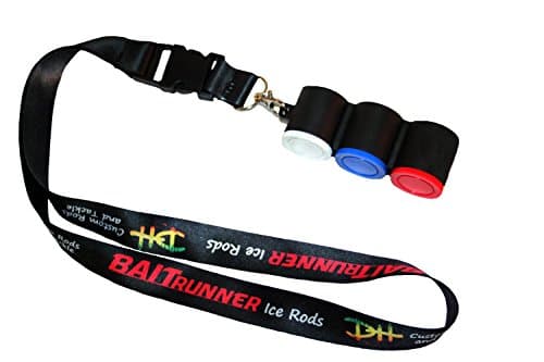 BaitRunner 3 Bait Cup Holder Lanyard with Interchangeable Bait/Tackle Storage Cups – Ice Fishing Tackle Storage System for Small Baits, Jigs, and Lures - Fits Ice Rods