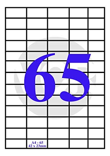 VCR A4 Size White Self Adhesive Label/Sticker for Printer (Inject/Copier/Laser) - 65 Sticker Per Sheet - 25 Sheets Pack