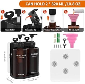 Shampoo and Conditioner Dispenser 320ML/10.8 OZ Shower Soap Dispenser Shampoo Dispenser, Shower Dispenser 2 Chamber No Drill, Shampoo Conditioner Body Wash Dispenser(2 * 10.8 OZ/Pump Bottles)