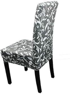 Printed High-Back Chair Covers for Dining Room Chairs – Spandex Stretch, Universal Armless Chair Protective Slipcover for Kitchen, Wedding, Party, Banquet & Hotel, Floral Creeper - Grey, Pack of 4