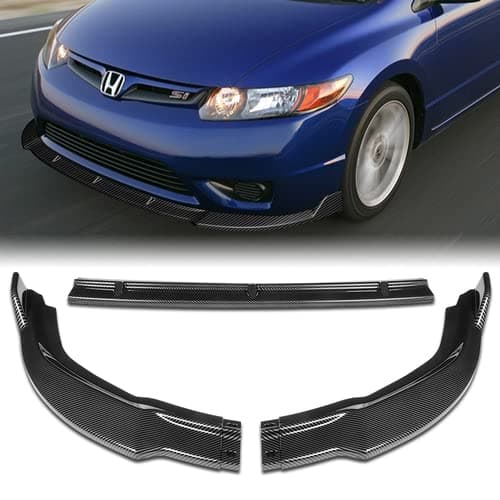 3 Pieces Front Bumper Lip Spoiler Splitter Side Body Kit Trim Protection Compatible with 2006-2008 Honda Civic 2DR Coupe, 2007 (Painted Carbon Style)