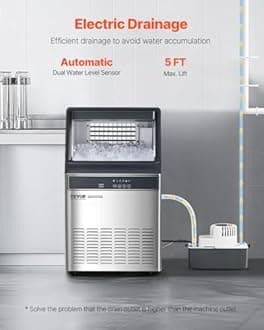 VEVOR 110lbs/24H Commercial Ice Maker Machine with Drain Pump, 33lbs Storage Capacity Ice Maker, 50 Ice Cubes in 15 Minutes, LED Digital Display Freestanding Self-Cleaning for Bar Office Restaurant