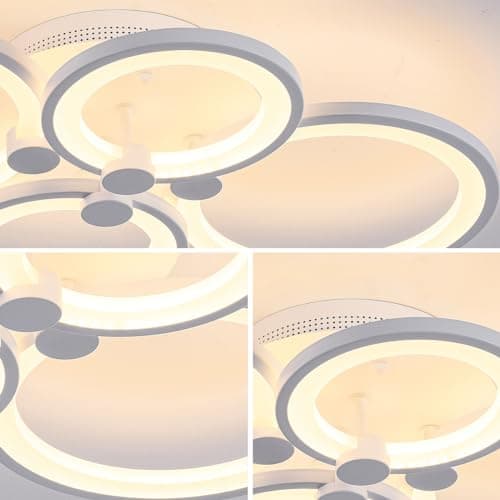 Jaycomey Modern 4-Ring LED Ceiling Light with Remote, 56W Dimmable Flush Mount Chandelier for Living Room, Kitchen, Bedroom Dining Room in 3000K-6000K Adjustable White