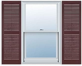 Exterior Solutions Standard Louver Exterior Vinyl Shutter, Burgundy (Pair), 15 Inch x 63 Inch