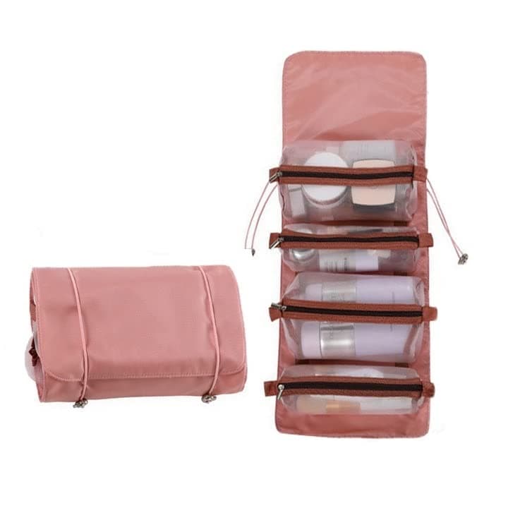 Luxula 4 in 1 Hanging Roll-Up Foldable Portable Detachable Cosmetic Organizer Bag Makeup Pouch Travel Toiletry Bag for Women (Pink)