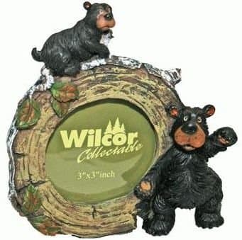 Circular Bear with Cub on Birch Log Picture Frame, 2.25" Round Photo, 5-inch