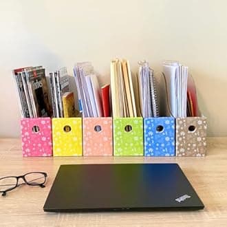 Evelots 6 Pack Magazine File Holder Organizer-4 Inch Wide-Floral-With Labels