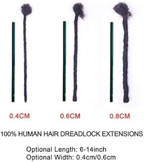 0.4cm and 0.6cm Width 4-16 Inch 10-100 Strands Options 100% Human Hair Dreadlock Extensions for Men Women Kids Full Handmade Human Loc Extensions with Needle and Comb(0.6cm, 6inch, 10Strands)