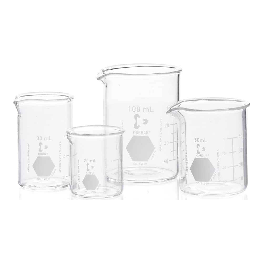 Kimble 14000-2000 Glass Low Form Griffin Beaker with Double Capacity Scale, 200-2000mL Graduation Interval, 2000mL Capacity, 100mL Graduation (Pack of 4)