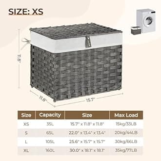 GREENSTELL Storage Basket with Lid, 9.2 Gallon(35L) Small Wicker Storage Basket with Handles, Foldable, 2 Removable Liner Bags, Metal Frame, for Bedroom, Laundry Room, Grey,15.7"*11.8"*11.8"